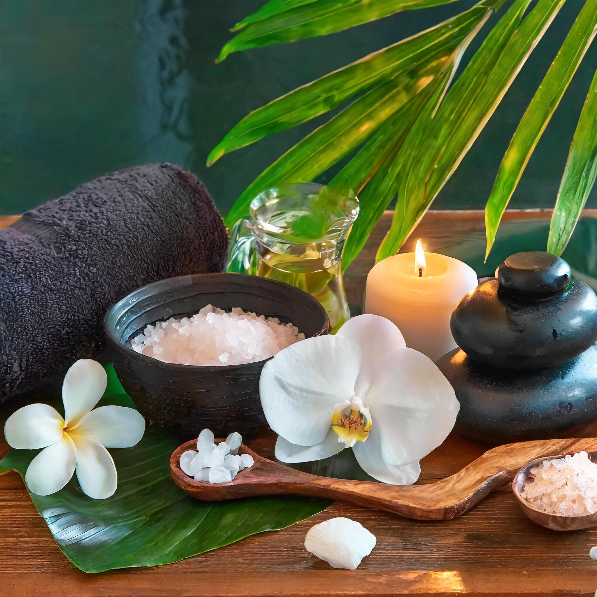 Klassische Wohlfühlumgebung mit entspannender Massage-Szene